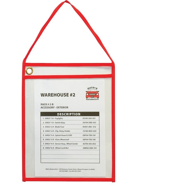C-Line Products Shop Ticket Holder, w/Strap, 9"Wx12"H, 15/BX, Red/Clear 15PK CLI41924 - main